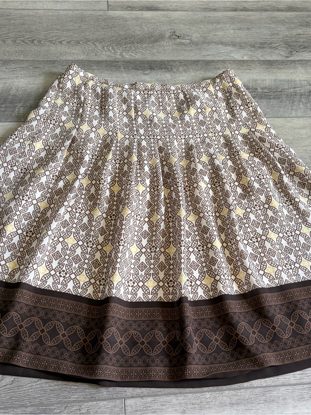 LOFT Cream and Brown Printed Midi Skirt